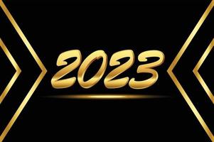 lindo feliz ano novo dourado 2023 em fundo preto com sombra dourada vetor