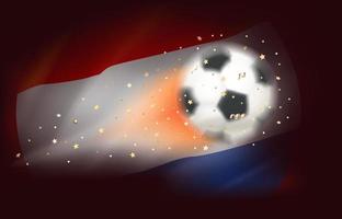 bola de futebol voadora com bandeira da Holanda. ilustração em vetor 3D