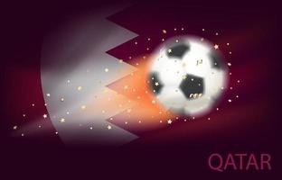 bola de futebol voadora com bandeira do qatar. ilustração em vetor 3D