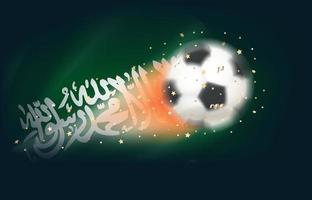 bola de futebol voadora com bandeira da arábia saudita. ilustração em vetor 3D