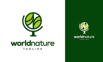 modelo de logotipo ecológico de natureza mundial, conceito de design de logotipo ecológico de folha global vetor