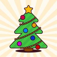 árvore de natal kawaii com estrela e enfeites vetor