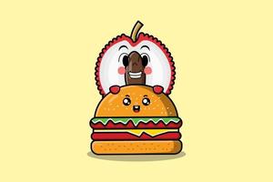 personagem de desenho animado de lichia fofo escondido no hambúrguer vetor