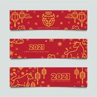 conjunto de estandartes do ano novo chinês do boi dourado vetor