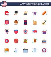 feliz dia da independência 4 de julho conjunto de 25 apartamentos pictograma americano de celebração da polícia estrela americana editável dia dos eua vetor elementos de design