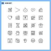 25 ícones criativos sinais modernos e símbolos de tecnologia de amor recém-nascido bolha de bloqueio elementos de design vetoriais editáveis vetor