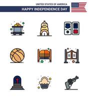 grande pacote de 9 eua feliz dia da independência eua vector linhas planas preenchidas e símbolos editáveis de portas do dia bar americano elementos de design do vetor do dia dos eua editáveis