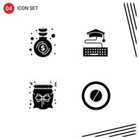 pacote de ícones de vetores de estoque de 4 sinais e símbolos de linha para fundos de doces, educação, presente, elementos de design de vetores editáveis