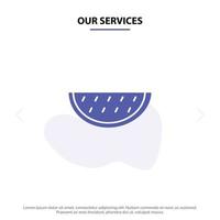 nossos serviços frutas melão verão água ícone glifo sólido modelo de cartão web vetor