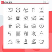 conjunto de 25 sinais de símbolos de ícones de interface do usuário modernos para moeda de selo masculino btc roda elementos de design de vetores editáveis