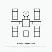 vetor de ícone de linha espacial de satélite de plataforma orbital complexa