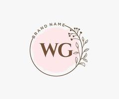 logo feminino inicial wg. utilizável para logotipos de natureza, salão, spa, cosméticos e beleza. elemento de modelo de design de logotipo de vetor plana.