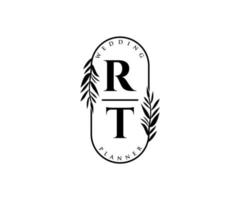 coleção de logotipos de monograma de casamento de letra inicial rt, modelos modernos minimalistas e florais desenhados à mão para cartões de convite, salve a data, identidade elegante para restaurante, boutique, café em vetor