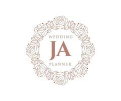 coleção de logotipos de monograma de casamento de carta inicial ja, modelos minimalistas e florais modernos desenhados à mão para cartões de convite, salve a data, identidade elegante para restaurante, boutique, café em vetor