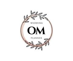 coleção de logotipos de monograma de casamento de letras iniciais om, modelos modernos minimalistas e florais desenhados à mão para cartões de convite, salve a data, identidade elegante para restaurante, boutique, café em vetor