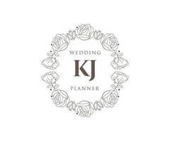 kj letras iniciais coleção de logotipos de monograma de casamento, modelos modernos minimalistas e florais desenhados à mão para cartões de convite, salve a data, identidade elegante para restaurante, boutique, café em vetor