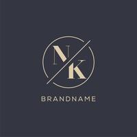 logotipo de letra inicial nk com linha de círculo simples, estilo de logotipo de monograma de aparência elegante vetor