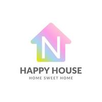 design de logotipo de vetor de casa feliz letra n