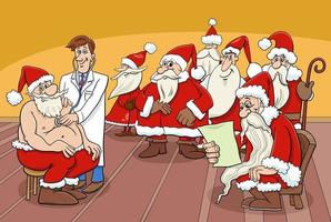 personagens de Papai Noel dos desenhos animados no médico vetor