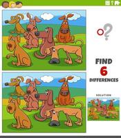 jogo de diferenças com personagens animais de cães de desenho animado vetor