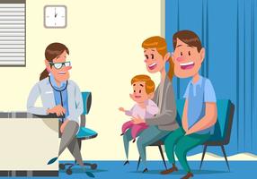 Vector pediatra com bebê e seus pais