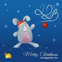 cartão azul de natal e ano novo com um coelho e balões. flocos de neve e a inscrição 2023. eps10. texto. convites. Parabéns. vetor