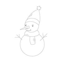 doodle monocromático bonito boneco de neve com um cachecol e um chapéu. design plano de natal. ilustração vetorial. vetor