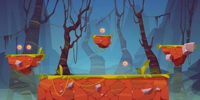paisagem de floresta de desenho animado de plataforma de jogo, design 2d