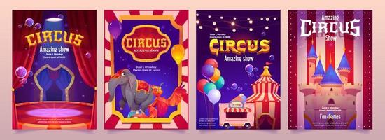 panfletos de parque de diversões de carnaval com tenda de circo vetor
