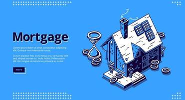 página de destino isométrica de hipoteca com casa de campo vetor