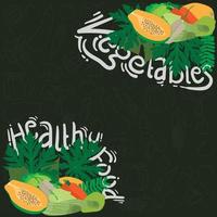 design de plano de fundo de legumes com mão desenhada de legumes e design de comida saudável vetor