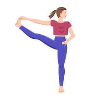 ioga. ilustração em vetor de uma garota em uma ilustração em vetor pose hasta padangustasana em um fundo branco isolado.
