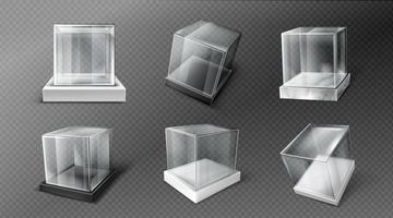 caixas de cubo de vidro, vitrines de acrílico transparente vetor