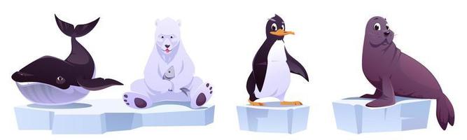 animais selvagens dos desenhos animados em blocos de gelo baleia, urso,