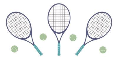 ilustração vetorial plana em estilo infantil. raquetes e bolas de tênis desenhadas à mão. vetor