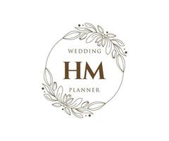 coleção de logotipos de monograma de casamento de letras iniciais hm, modelos modernos minimalistas e florais desenhados à mão para cartões de convite, salve a data, identidade elegante para restaurante, boutique, café em vetor