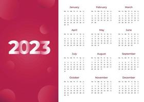 calendário mensal vetorial 2023 com cor do ano 2023 viva magenta vetor