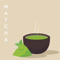 vetor de xícara matcha. vetor de chá verde. papel de parede. espaço livre para texto. símbolo. design de pôster matcha.