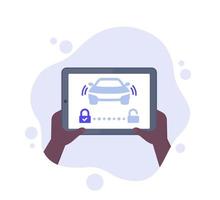 bloqueio inteligente para um carro, tablet nas mãos, vetor