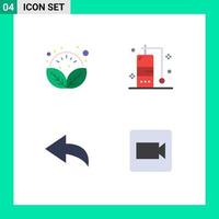 4 ícones criativos sinais modernos e símbolos de folhas câmera relaxar vídeo de férias elementos de design de vetores editáveis
