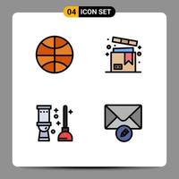 grupo de símbolos de ícone universal de 4 cores planas de linhas preenchidas modernas de produtos de férias de banheiro de basquete elementos de design de vetores editáveis