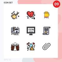 9 interface do usuário pacote de cores planas de linha cheia de sinais e símbolos modernos de design de coração de plano de cardiologia elementos de design de vetores editáveis a frio