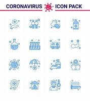 o ícone azul do coronavírus 16 definido sobre o tema da epidemia de corona contém ícones como frasco de sabonete para as mãos frasco para cuidados com as mãos coronavírus viral 2019nov elementos de design do vetor da doença