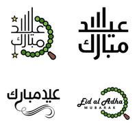 pacote moderno de 4 ilustrações vetoriais de saudações desejos para o festival islâmico eid al adha eid al fitr lanterna da lua dourada com lindas estrelas brilhantes vetor