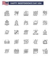 25 ícones criativos dos eua sinais modernos de independência e símbolos de 4 de julho da lei de bloon marco justiça washington editável dia dos eua elementos de design vetorial vetor