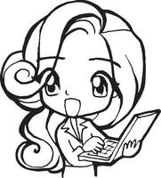 menina de escritório desenho animado rabisco kawaii anime página para colorir ilustração fofa desenhando personagem clipart chibi mangá histórias em quadrinhos vetor