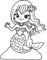 menina sereia desenhando desenhos animados rabisco anime kawaii página para colorir ilustração fofa desenhando personagem de clip art chibi manga cômico vetor