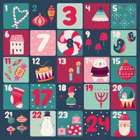calendário colorido do advento do natal com coisas fofas vetor