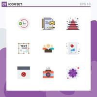 conjunto de cores planas de interface móvel de 9 pictogramas de elementos de design de vetores editáveis de redação de documentos de negócios de página de equipe