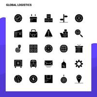 25 conjunto global de ícones de logística modelo de ilustração vetorial de ícone de glifo sólido para web e ideias móveis para empresa de negócios vetor